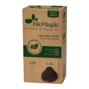 Biomagic Hair Color Light Brown No: 5.00 offers a natural, long-lasting light brown color with full gray coverage, ensuring vibrant and even results.