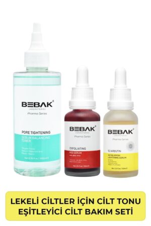 نقدم لكم بيباك مجموعة العناية بالبشرة المعادلة لون البشرة للبشرة المرقطة - Bebak، المثالية للبشرة المرقطة والمتصبغة.