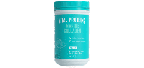 نقدم لكم فيتال بروتين الكولاجين البحري 221 جم (كولاجين السمك) - Vital Proteins، مكمل غذائي يحتوي على الكولاجين البحري المستخلص من الأسماك لتحسين صحة البشرة، الشعر، الأظافر، والمفاصل.