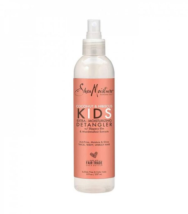 Introducing the Shea Moisture Kids Ultra Moisturizing Detangling Spray with Coconut and Hibiscus 237ml, a nourishing solution for detangling and moisturizing your child's hair.