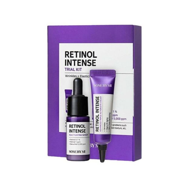 Introducing the SOME BY MI Retinol Intensive Trial Kit, a powerful solution for reducing the appearance of fine lines, wrinkles, and dark circles.