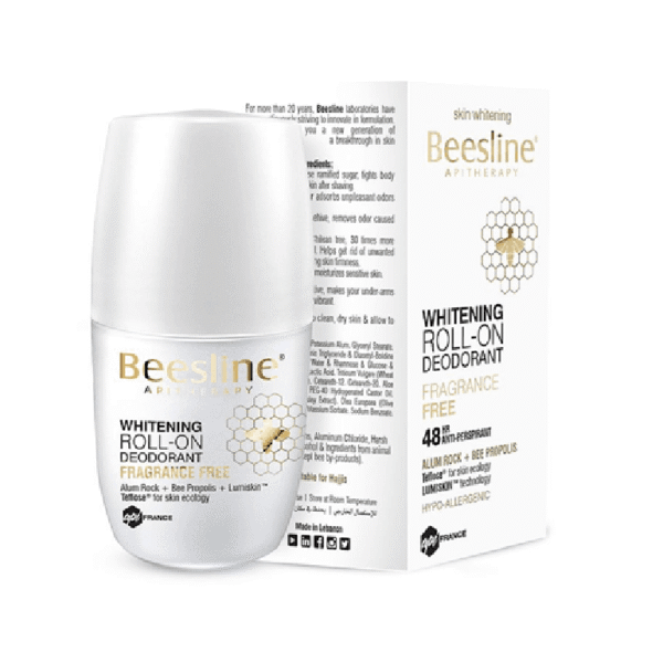 Introducing the Beesline Skin Whitening Roll-On Deodorant Fragrance Free, this deodorant is a gentle yet effective solution for underarm protection.