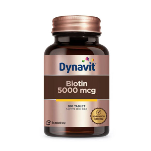 نقدم لكم دينافيت البيوتين 5000 ميكروغرام 100 قرص | Dynavit، وهي طريقة موثوقة وفعالة لدعم صحتك بالعناصر الغذائية الأساسية.