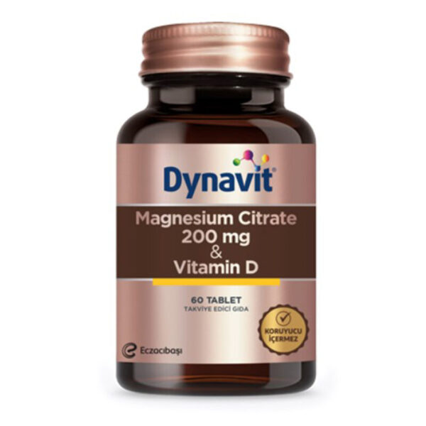 Introducing the Dynavit Magnesium Citrate 200 mg & Vitamin D 60 Tablets, a convenient and effective way to support your overall health and wellness.