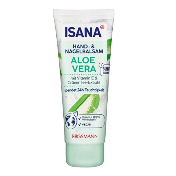 Introducing Isana Hand and Nail Cream Aloe Vera 100 ml, a skin care essential for nourished hands and healthy nails.