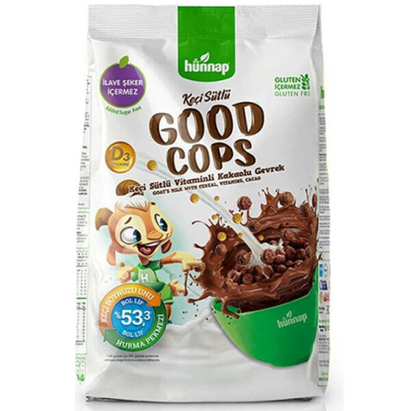 Introducing the Hünnap Good Cops Goat Milk Vitamin Cocoa Cereal 300 g, a nutritious and delicious option for your breakfast routine.