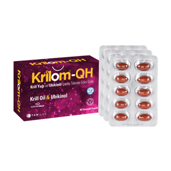 Introducing Krilom-QH Krill Oil & Ubiquinol 30 Soft Capsules, a powerful combination of krill oil and ubiquinol for enhanced health and wellness.