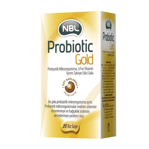 NBL Probiotic Gold Supplementary Food 20 Powder Sachets, is a supplement containing a blend of effective probiotics to support digestive health.