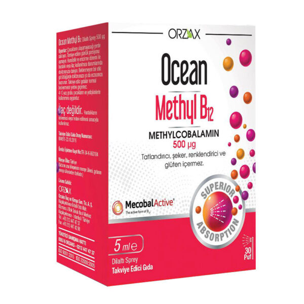 Introducing the Orzax Ocean Methyl B12 Spray 500 mcg 5 ml, your convenient source of vitamin B12 for overall health and wellness.