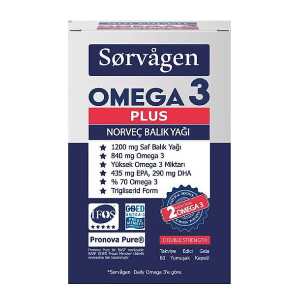 Introducing the Sorvagen Omega 3 Plus Norwegian Fish Oil 60 Capsules, a reliable source of essential nutrients for your everyday health needs.