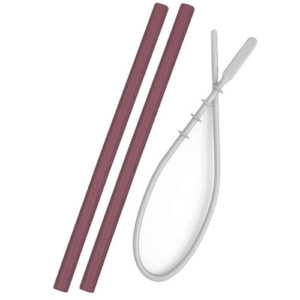 OiOi Silicone Straw with Cleaning Brush 2 Pcs 6 Months+ Claret Red